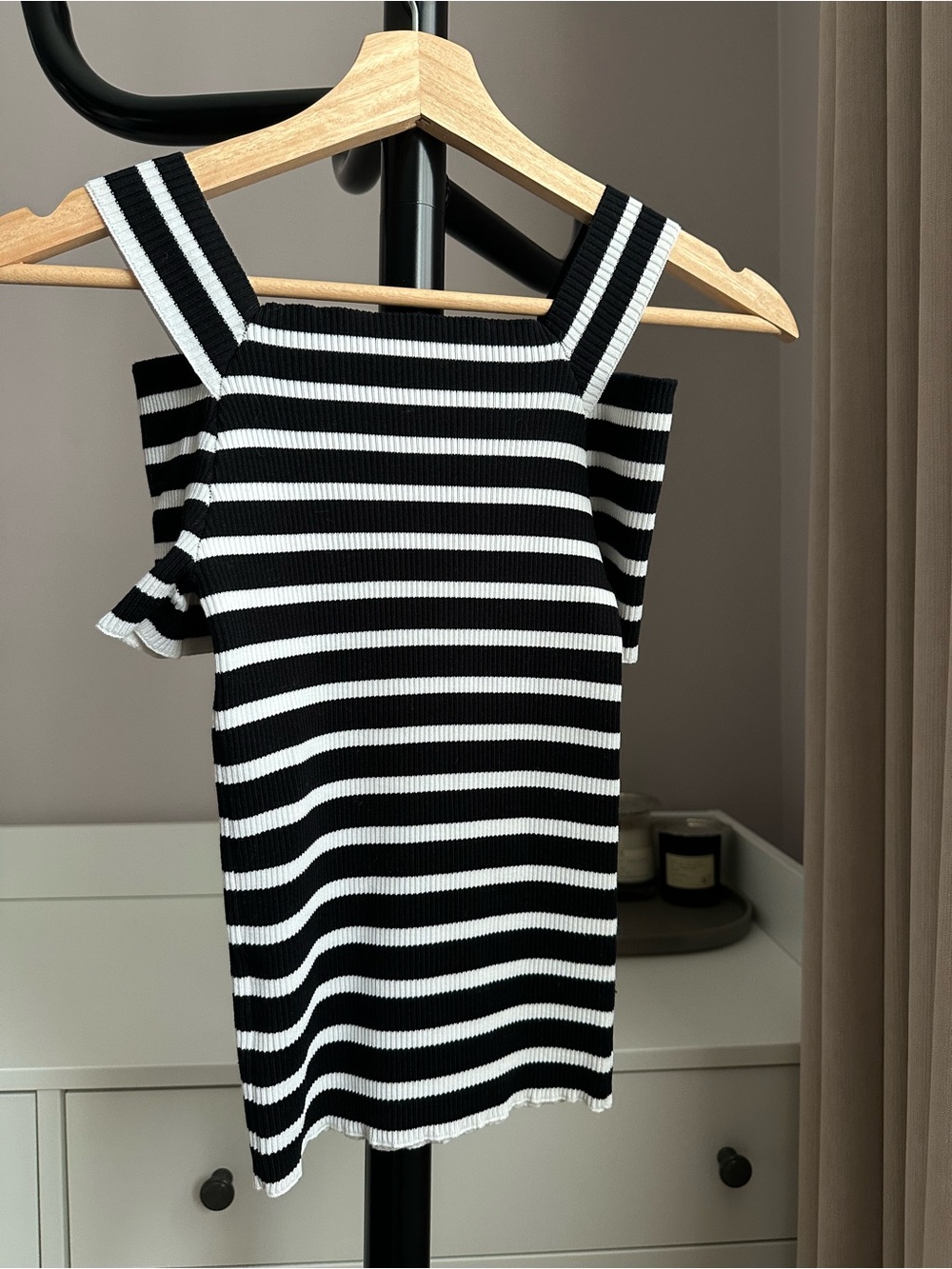 Ochirly Knit Top Black and White Stripes